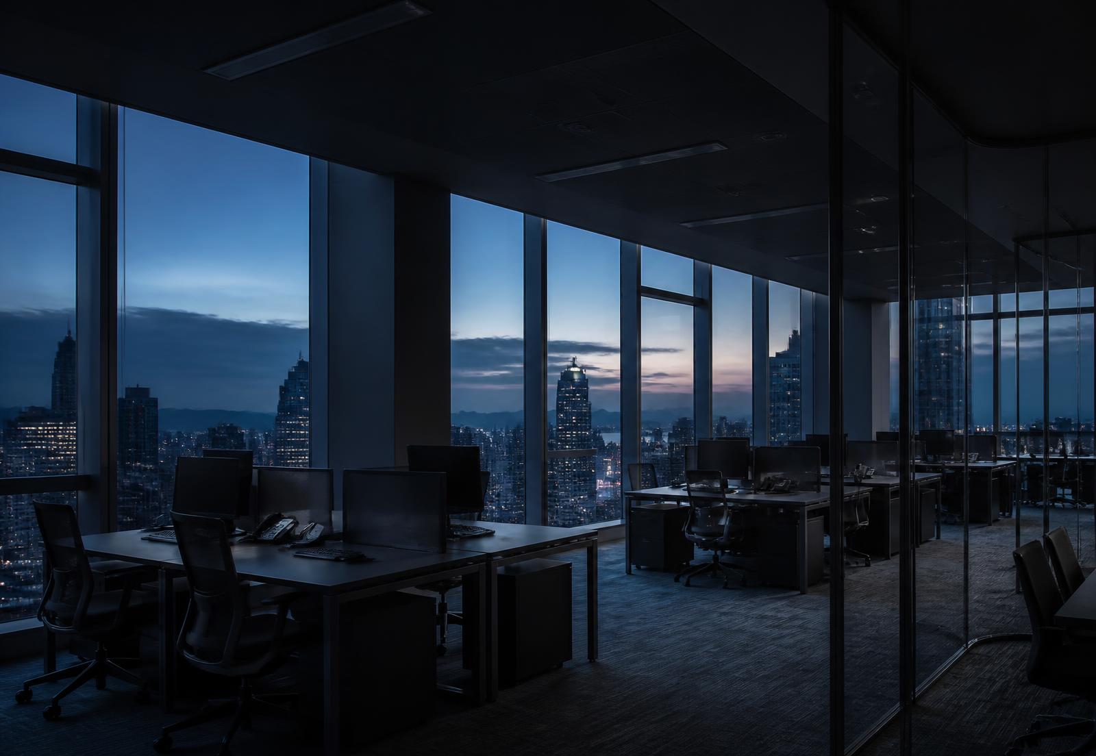 Commercial office glazing treated with 3M solar control window film