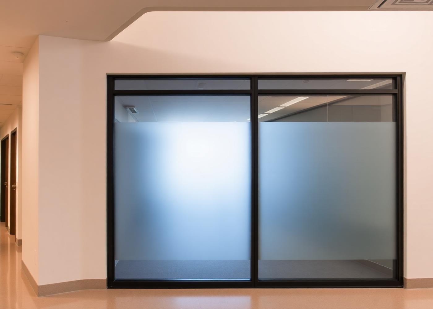 School interior glass partition wall with gradient decorative privacy film passing daylight